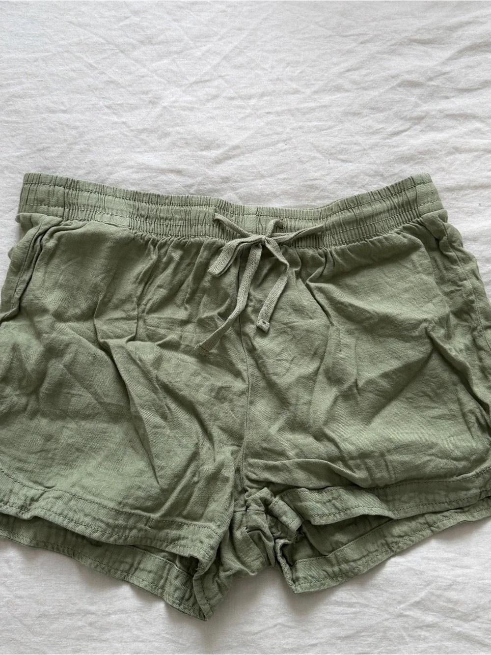 American Eagle Outfitters Olive Green Linen-Blend Drawstring Shorts